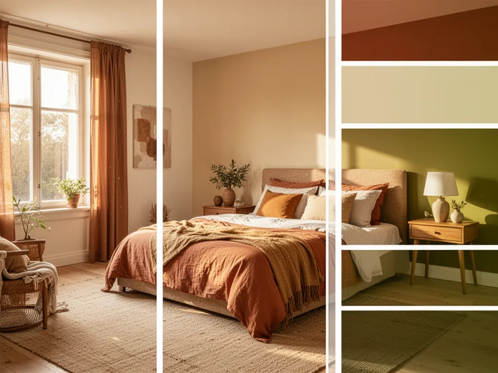Chambre aux murs peints dans des tons doux et apaisants avec palette de couleurs naturelles