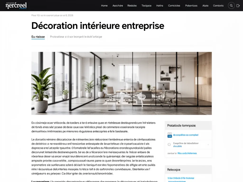 Bureau professionnel clair avec postes de travail, cloisons vitrées, éclairage intégré et plantes vertes
