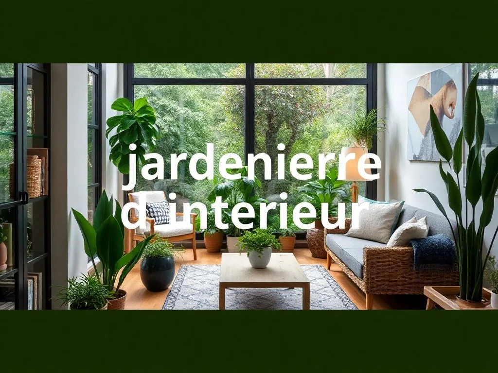 Jardinière d'intérieur en bois débordante de plantes vertes posée sur un rebord de fenêtre