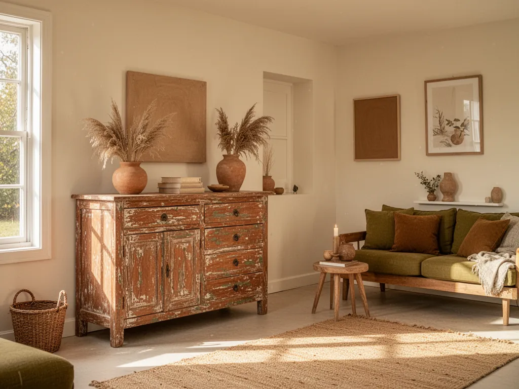 Meuble ancien en cours de rénovation avec des outils de patine et de la peinture à la craie